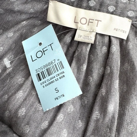 NWT LOFT Petite Small Polka Dot 100% Cotton Long Sleeve Button Down Blouse - Picture 6 of 15